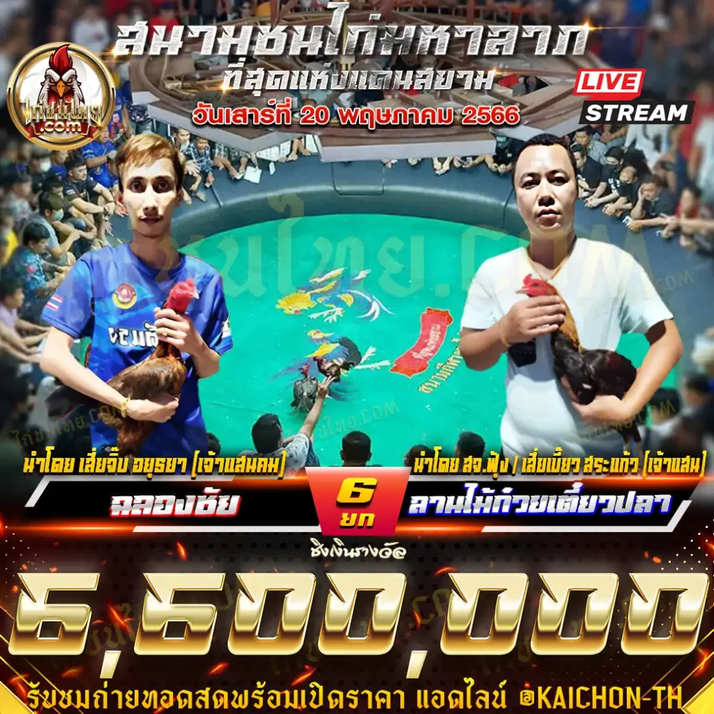 คู่ที่ 1  ฉลองชัย พบกับ ลานไม้ก๋วยเตี๋ยวปลา ชนจำนวน 6 ยก ชิงเงินรางวัล 6,600,000 บาท