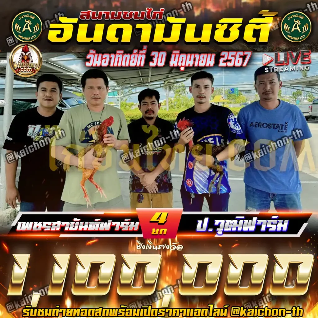 เพชรสายันต์ฟาร์ม พบกับ ป.วุฒิฟาร์ม ชนจำนวน 4 ยก เดิมพัน 1,100,000 บาท